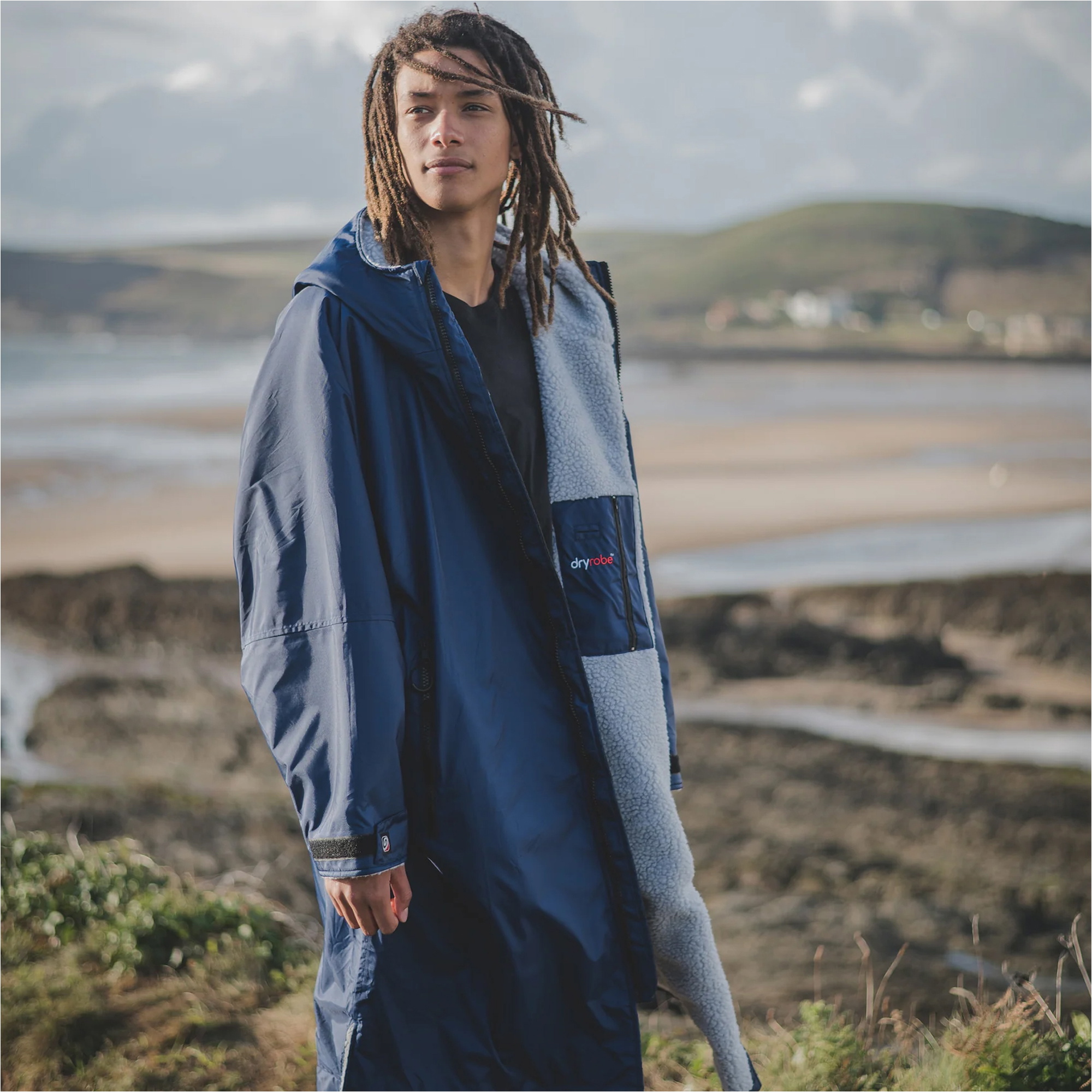 2026 Dryrobe Advance Roupão De Troca De Roupa De Manga Comprida DALSV3 - Azul-marinho / Grey